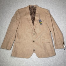 Stafford Signature Classic Brown Herringbone Linen Cotton Sport Coat Men s 44 S