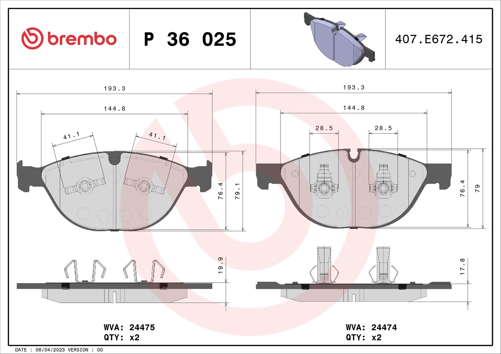 Fits BREMBO P 36 025 Brake Pad Set, disc brake P 36 025 Brake pads set front , - Image 16