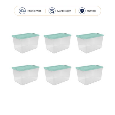 Sterilite 66 Qt Clear Latching Storage Bin with Lid Mint 6 Pack