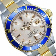 Rolex Rolex Mens Submariner 16613 Gold Steel Watch White MOP Diamond Dial Oyster Watch