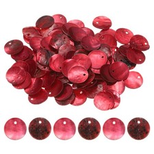 150Pcs 15mm Flat Round Shell Coin Beads, Shell Charm Beads with Hole, Wine Red