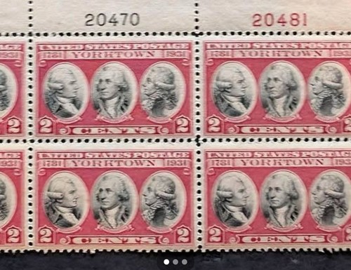 US Plate Block of 6 stamps #703 2 cent Yorktown 1931 red MNH Orig. Gum Backing - Picture 4 of 4