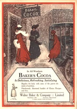 Snowy Day Scene - BAKER'S COCOA - 1910 Ad Image - 5 x 7 inch Photo Print