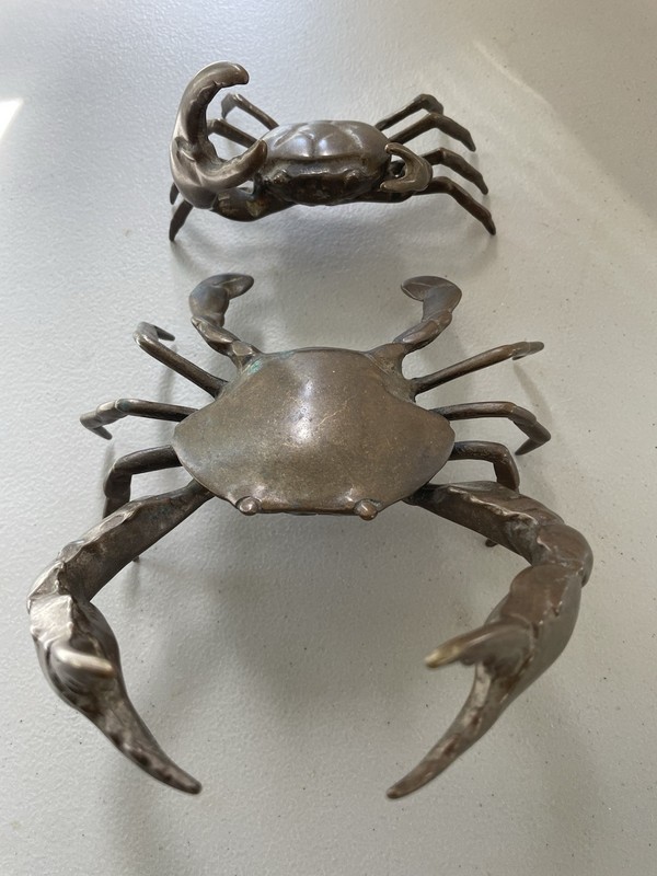 (2) Rare Vintage Bronze Crab Sculpture Figurine SPI Heavy