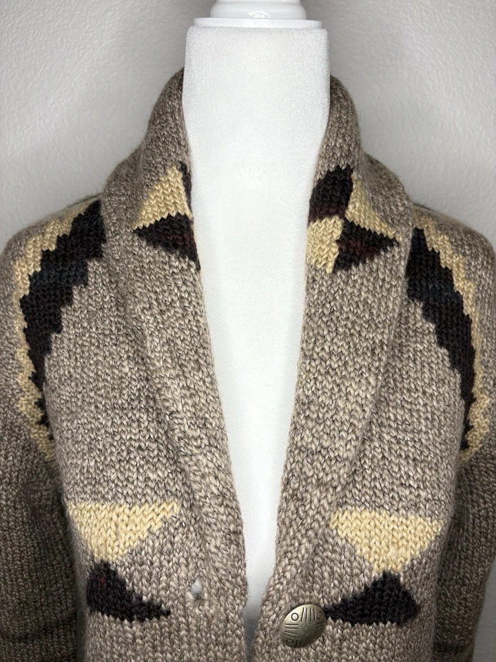 Cárdigan Plumero Geométrico Raro Ralph Lauren Marrón 100% Lana Suroeste Talla M Foto 4 de 4