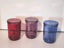 Vintage Multi-Colored Glass Apothecary Jar or Canisters w/matching airtight Lids