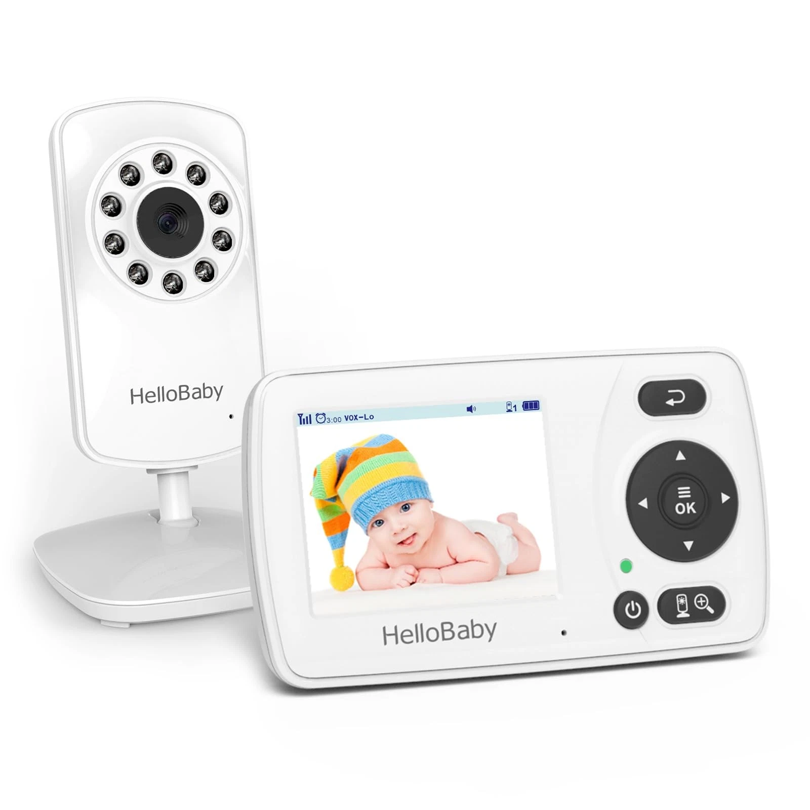 HelloBaby HB30 Video Baby Monitor with Digital Camera and Full, - White