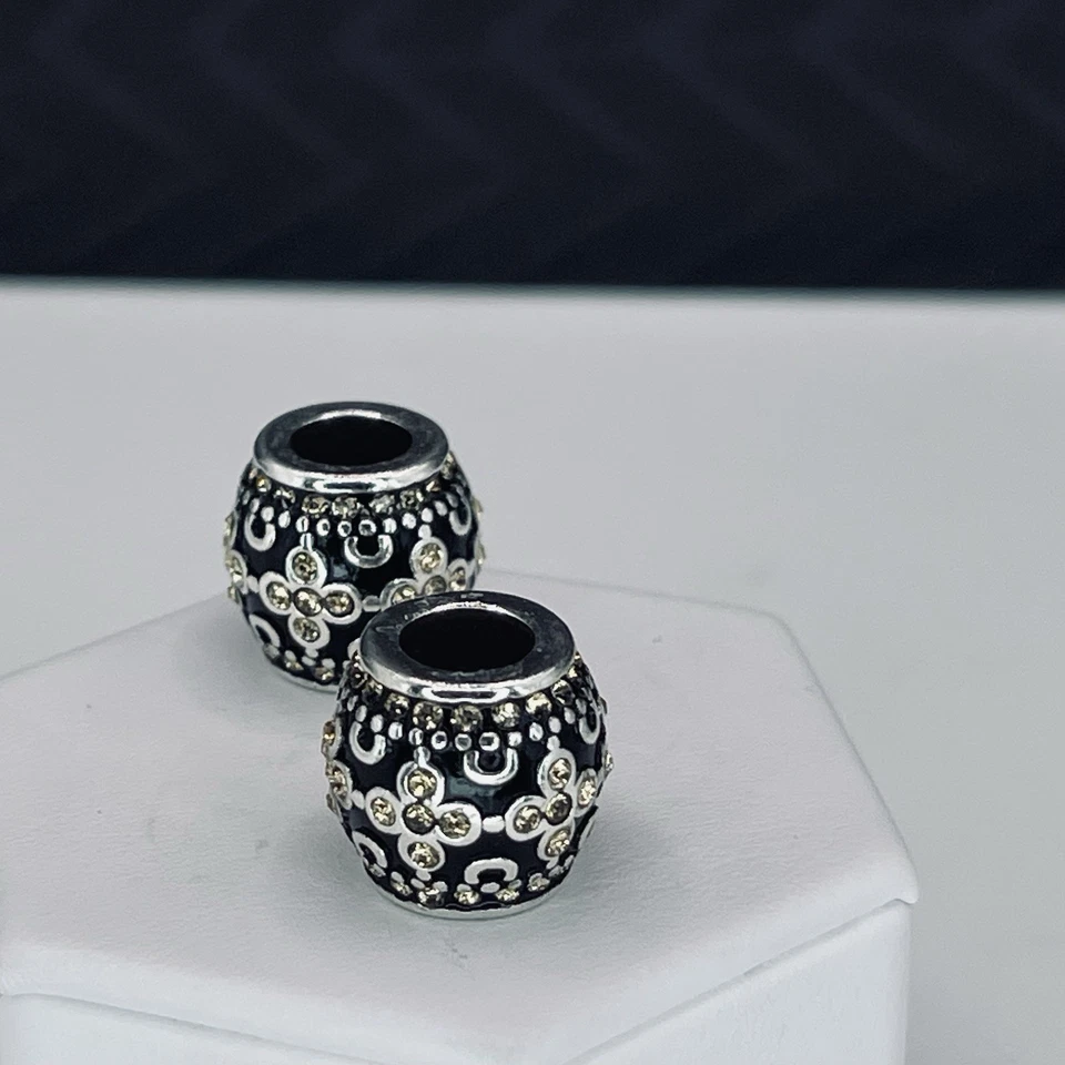 Brighton Blessed Cross Floral Barrel Bead Pair Champagne Crystal Silver-Tone - Image 3 of 4