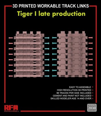 Rye Field Model RM-2030 - 1:35 3D printed Workable track links for Tiger I late