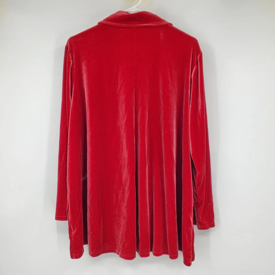 Camisa túnica Jones New York roja de terciopelo manga larga con cuello abotonado talla 2X Foto 2 de 4