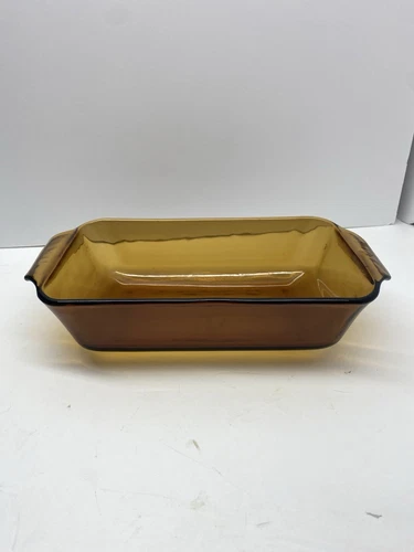 Vintage Anchor Hocking Amber Glass Baking Dish Loaf Pan 441, 5" x 9" inside, 1QT