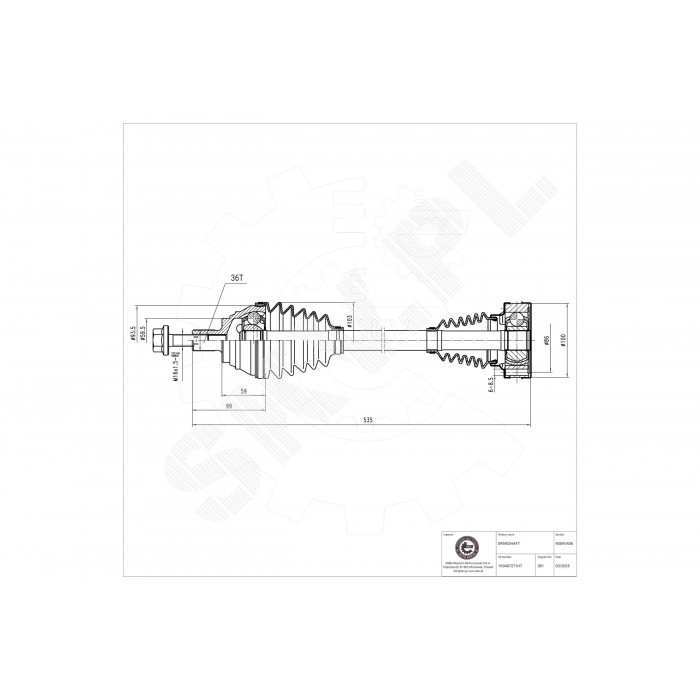 Arbre de transmission avant gauche pour VW Caddy III et Audi A3 pièce 1K0407271HQ
