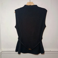 F&F Womens Top Grey Size UK 14 Belted High Neck Corporate Structured Ribbed Work