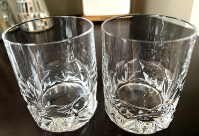Set 2 Tiffany & Co. Rock Cut Crystal 3-7/8'' Tall Double Whiskey Glasses 10oz.