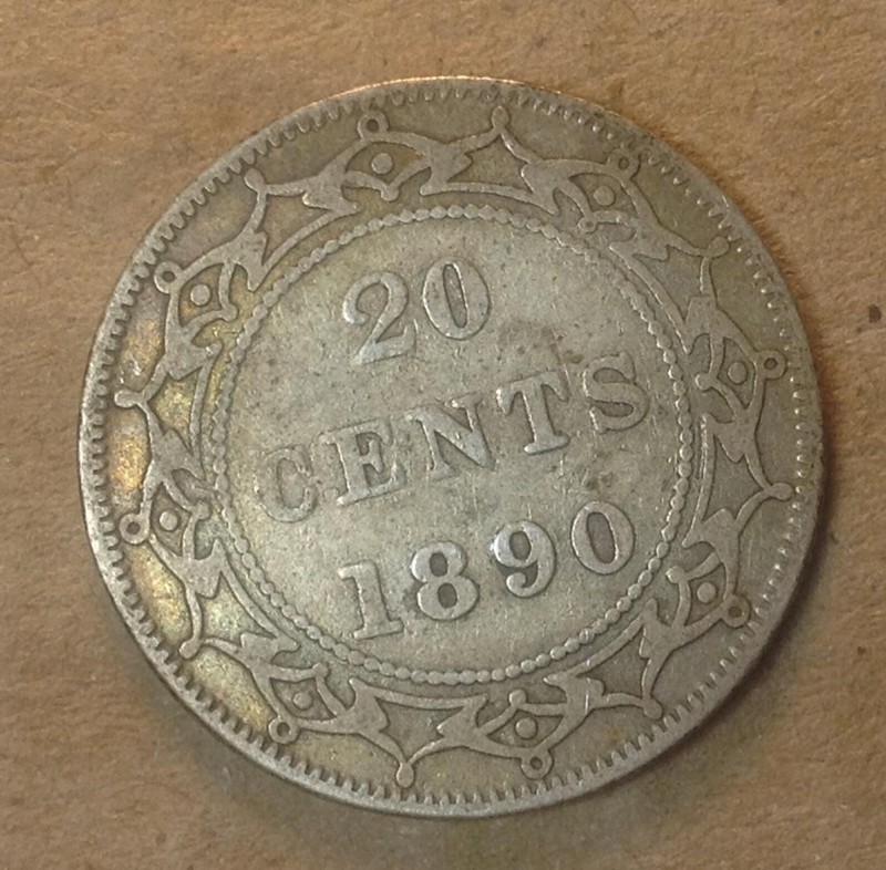 World Coins Old .925 Sterling Silver Canada Newfoundland 20 Cents 1890 VG 100K