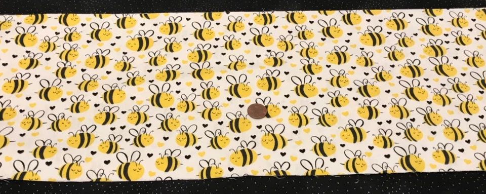 Yellow & Black on White *Bees*Hearts* Timeless Treasures * 100% Cotton * 8"x 22" - Image 3 of 4