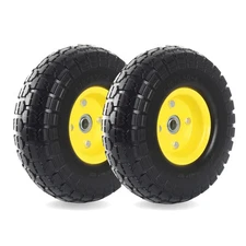(2-Pack) 10-Inch Solid Tire Wheels - Replacement 4.10/3.50-4" Flat Free Tires