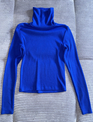 FB Sister Damen Basic Ripp Rollkragen Langarmshirt Blau Größe S