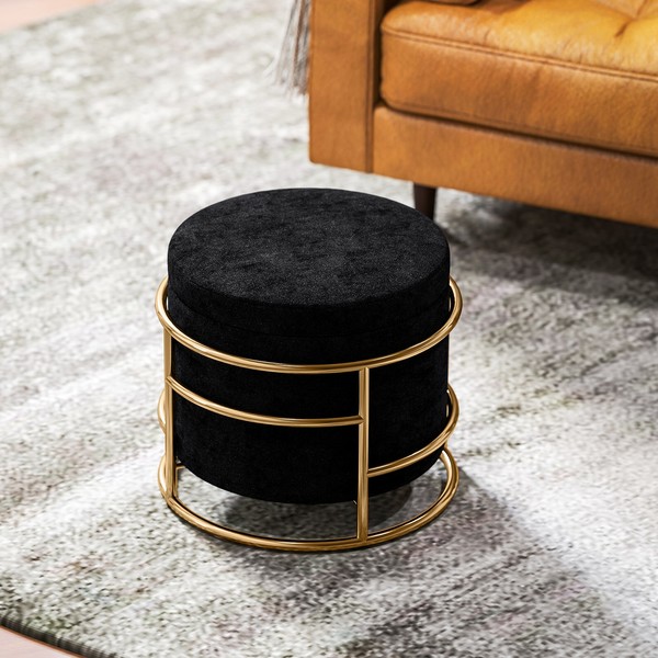 Homcom Sitzhocker Mit Stauraum, Kleiner Hocker Mit Deckel FüR Wohnzimmer Schwarz-image