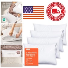 Durable Pillow Protectors Set of 4 Standard Size White Breathable Microfiber