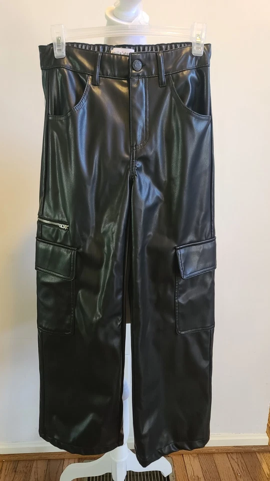 Vanilla Star Black Faux Leather Cargo Pants Size XS Wide Leg Ankle Juniors Girls - Image 3 of 4