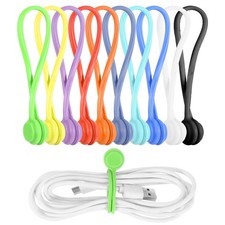 10-Pack Magnetic Silicone Cable Ties Reusable Cord Organizer Multicolor Holder