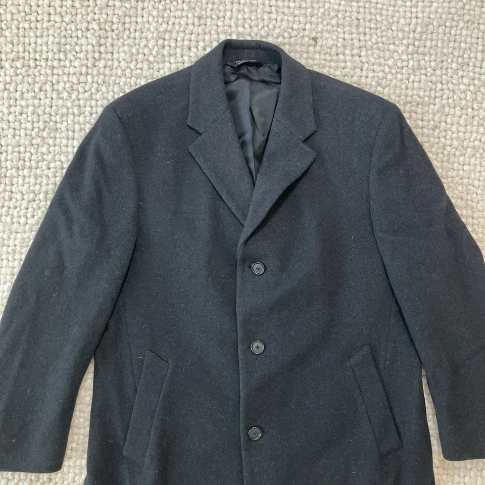 Jos A Bank Mens 40R Wool Overcoat Topcoat Trench Jacket Business Black 3 Button - Image 3 of 4