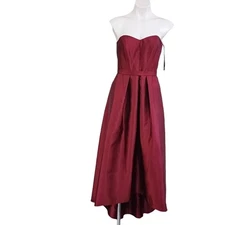 Alfred Sung dress 4 satin Burgundy strapless ball gown prom party reception NWT