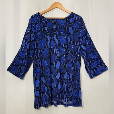 Susan Graver Liquid Knit Tunic Top Animal Print Sequins Mob Wife Stretchy 2X