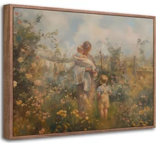Framed Motherhood Cottagecore Canvas Wall Art Mother and Child Laundry Room P...
