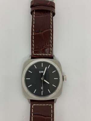 Edwin Company JULIUS Men's 3 HandDate Watch Stainless Steel Brown Leather Band