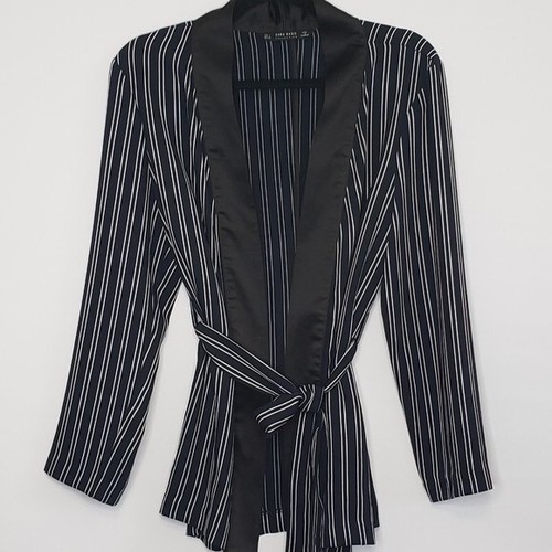 Giacca blazer Zara blu scuro bianco a righe donna relaxed smoking grande - Foto 5 di 15
