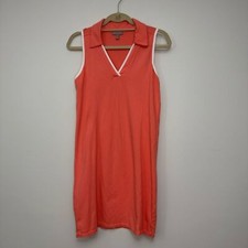 T by Talbots Women's pique polo dress size small Coral Orange White UPF 50