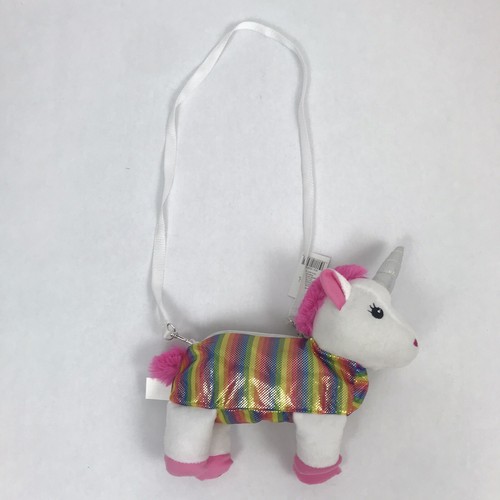 Kids Rainbow Unicorn Purse Crossbody Pink Stuffed Silver Horn Toy Gift Holiday - Picture 2 of 7
