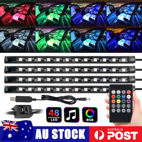 Rgb Led Footwell 4x RGB LED Footwell Strip Lights Remote USB For Kia Carnival Rio Carens ...