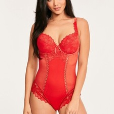 LEPEL FIORE PLUNGE BODY NEW NWT 30 FF UK 30 DDDDD US RED LACE SEXY LINGERIE