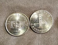 2 1967 Kelly Springfield Tire Golden Gate Sweepstakes Golden Opportunity Token