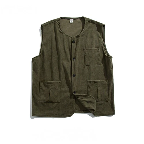 Chaleco de pana japonés Harajuku para hombre chaleco suelto informal con varios bolsillos chaleco - Imagen 11 de 21
