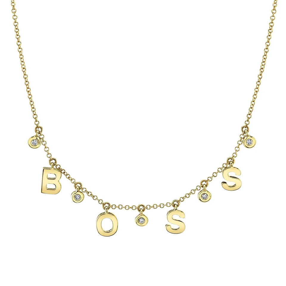 Diamond BOSS Necklace 14K Gold White Yellow Rose 0.06CT Round Cut Natural - Image 3 of 4