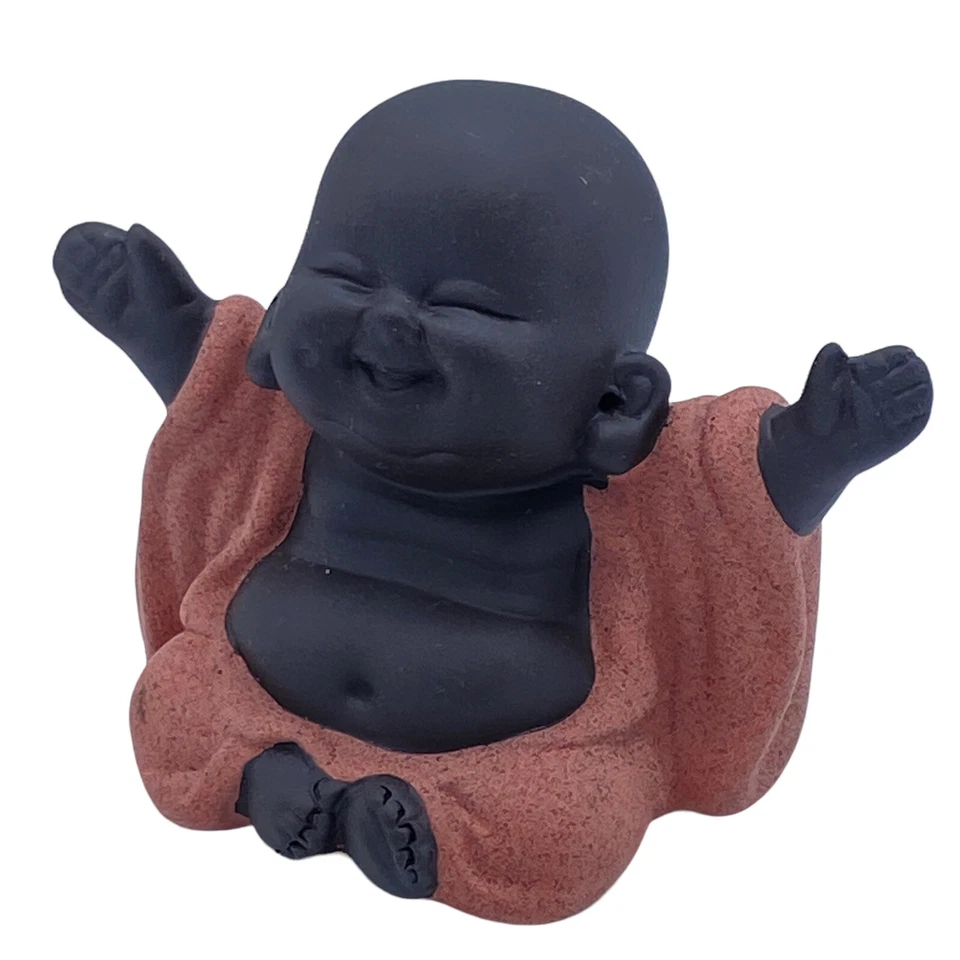 Estatua de Buda Sonrisa Arcilla Púrpura Escultura Estatuilla Mesa Hogar Oficina Decoración Foto 2 de 4