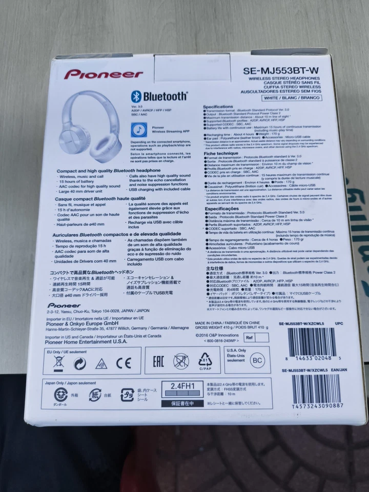 auriculares bluetooth PIONEER SE-MJ553BT-W nuevos precintados - Imagen 2 de 4