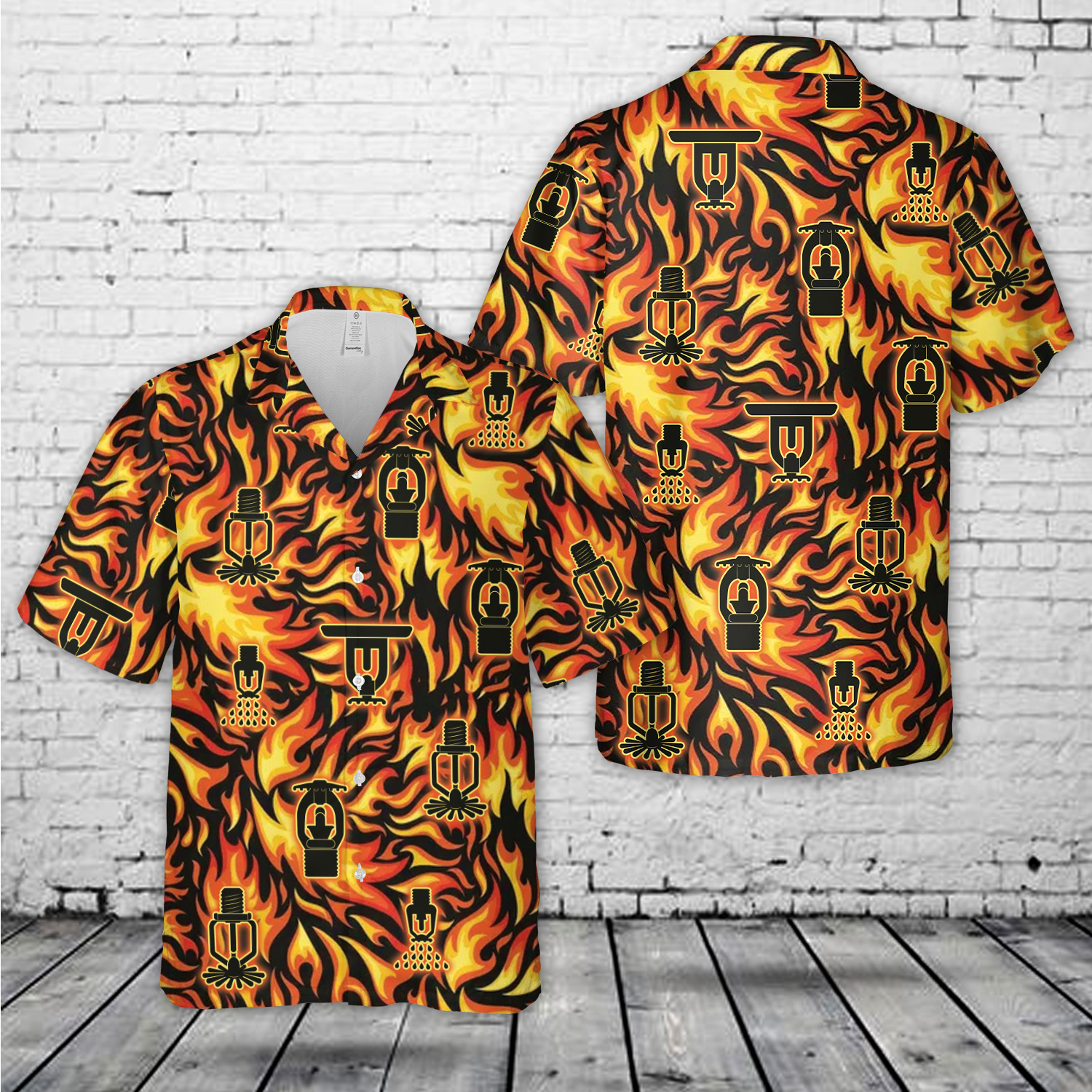 Hawaiian Shirt with Fire Sprinkler Print for Men and Women