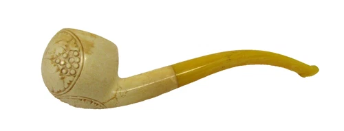 Antique Carved Meerschaum Pipe Bakelite Stem Grape Leaves Wine Smoking Tobacco
