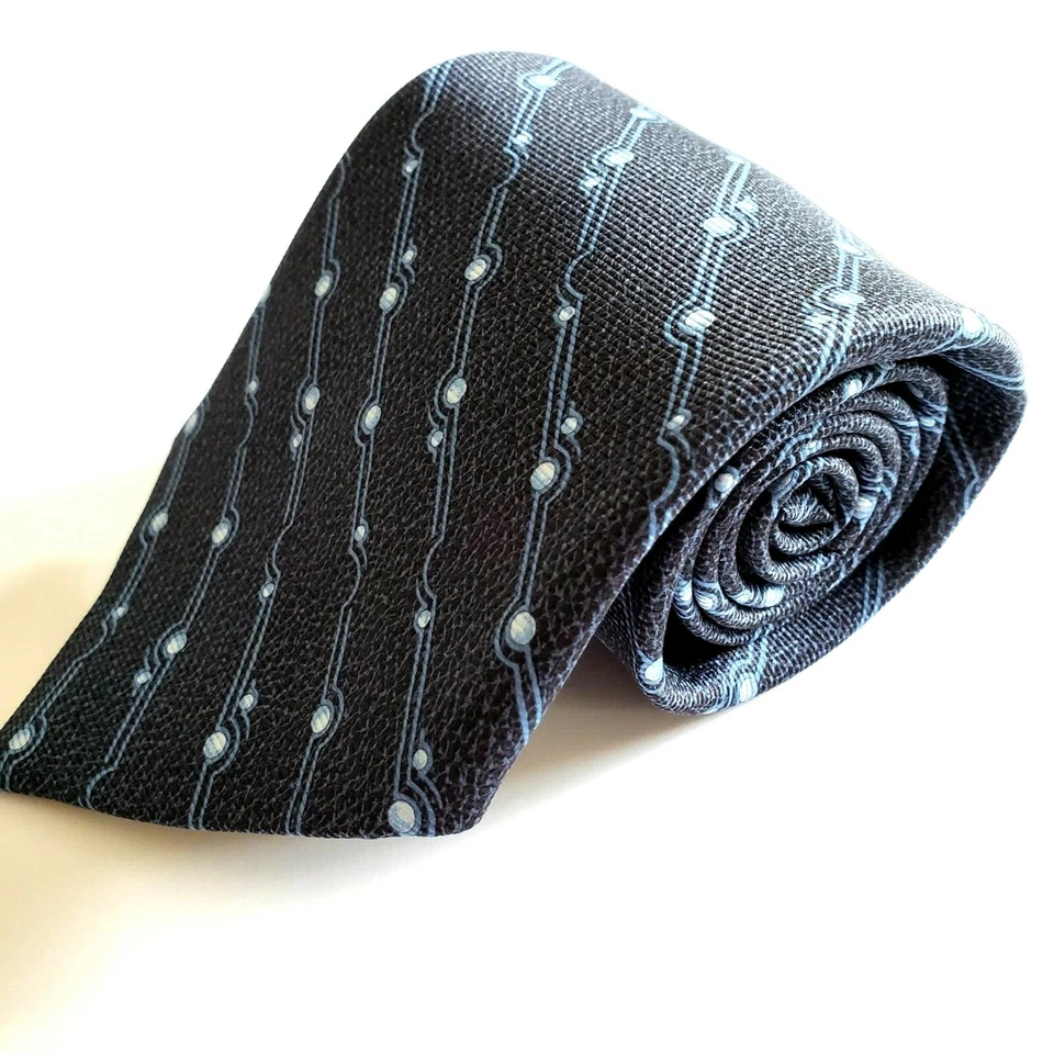 宝格丽领带 7 折叠领带宝格丽 100% 真丝 60 英寸 X 4 英寸蓝色对角圆点 — 第 4/4 张图片