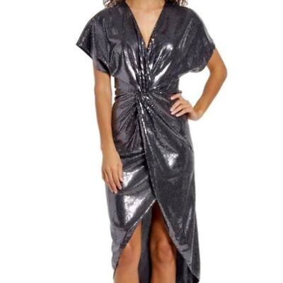 saylor silver dress SAYLOR Rina Long Sleev Silver Sequin Mini Dress