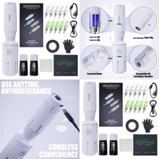 WIRELESS Machine Power Rotary Tattoo Pen Gun Kit Cartridges Needles Ink Supplies