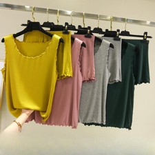 2pcs Women Outfit Tank Top Vest Shorts Nightwear Set Loungewear Casual Summer
