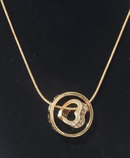 Heart In Circle Pendant Necklace Gold Tone Made With Swarovski Crystals J14-3416