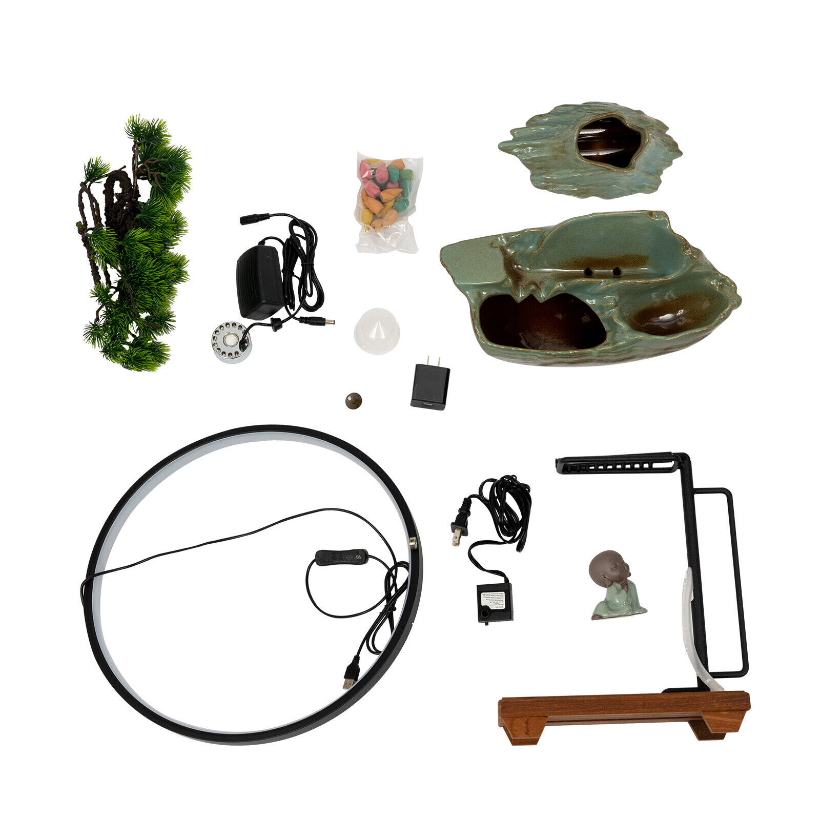 Corded Electric Desktop Fountain with Water Pump Home Decor Indoor Ornament US