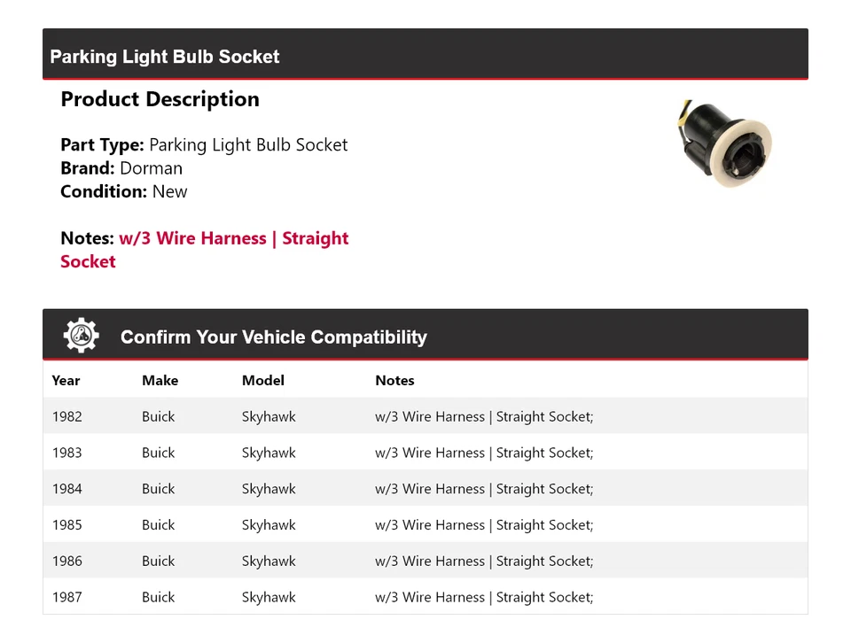For 1982-1987 Buick Skyhawk Dorman Parking Light Bulb Socket 1983 1984 1985 1986 - Image 2 of 4